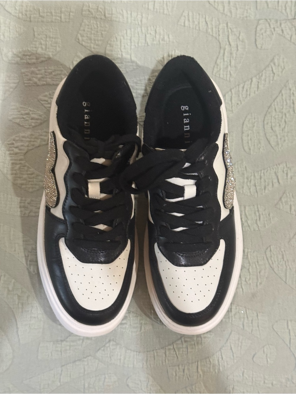 Ganni Black & White Sneakers with Silver Glitter Panel